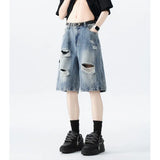 Riolio Distressed Denim Shorts mens Ripped Pocket Streetwear Summer Fashion Trendy Urban Vintage Casual Women Men Comfort Stylis