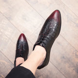 Riolio Men's Crocodile Dress Leather Shoes Lace-Up Wedding Party Shoes Mens Business Office Oxfords Flats Plus Size Men Fashion