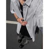 Riolio Summer Short Sleeved Shirt Men Black Blue Casual Shirt Men Streetwear Korean Loose Striped Shirt Mens Formal Dress Shirts