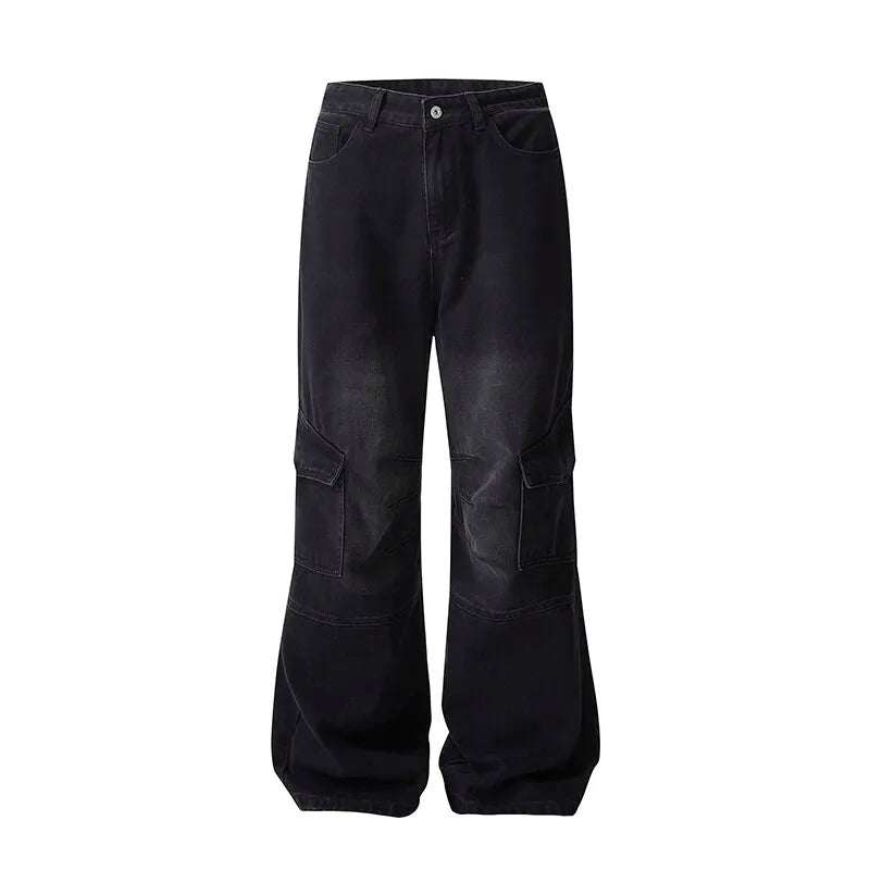 Riolio Men's Baggy Denim Trousers New Streetwear Wide Leg Loose Denim Pants Fashion Distressed Straight Pants