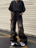 Riolio American high street trendy men and women retro personality straight washed jeans for couples loose Harajuku casual pants y2k