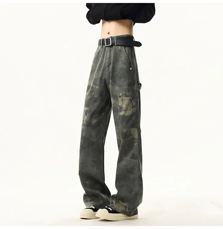 Riolio High quality Jeans Leopard Personality design Pockets Jeans Male American Style High Street Denim Pants Classic Denim Trousers