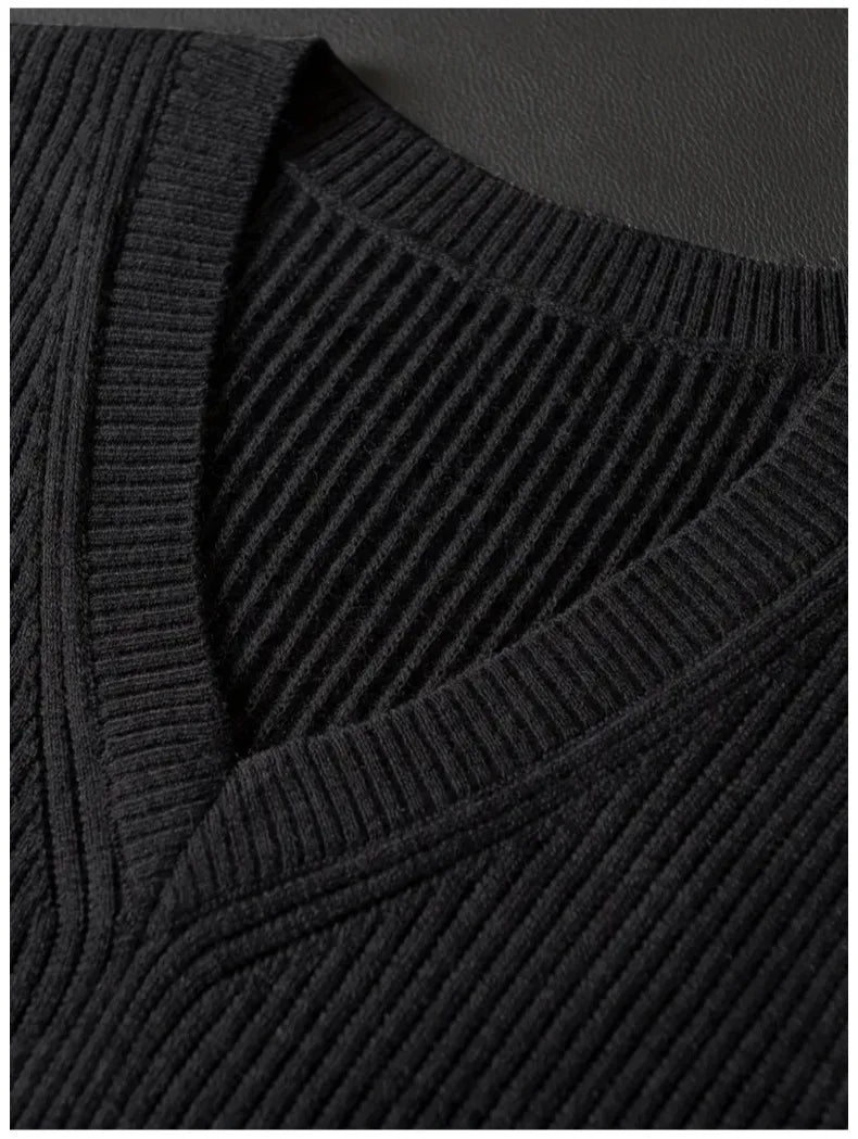 Riolio New Popular Preppy Style Men Sweater Vest Casual Knitted Streetwear Solid Color V Neck Waistcoat Leisure High Quality Knitwear