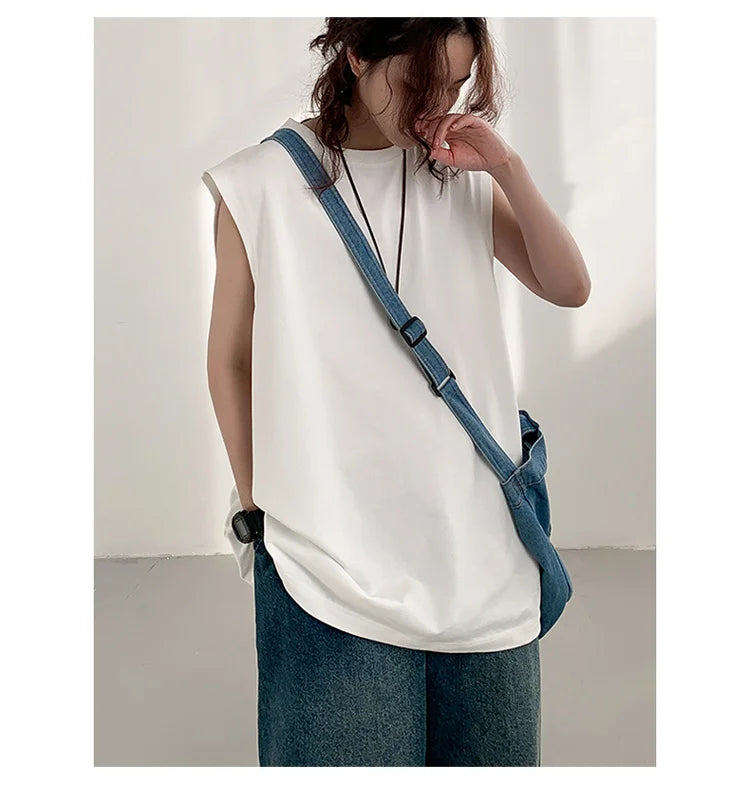 Riolio Summer Men Trendy Casual Streetwear Oversized Sleeveless T-shirt Youth Y2K Hip Hop Cotton Tank Tops Sports Basketball Vest