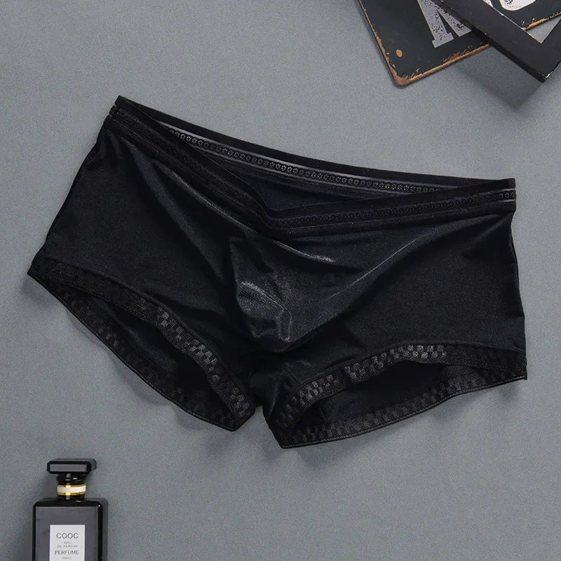 Riolio Men Trunks 3D Pouch Boxers Ice Silk Ultrathin Panties Summer Soft Breathable Translucent Seamless Boxer Wet Seductive Underwear