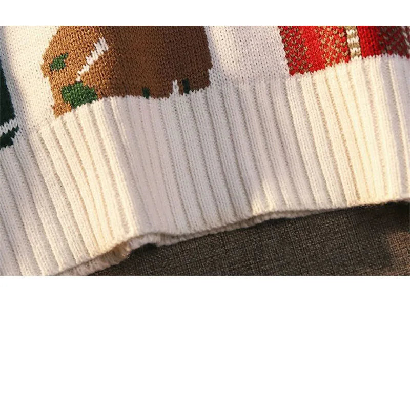 Riolio Round Neck Autumn/winter Ugly Christmas Sweater Japanese Vintage Loose Pullover Knitwear Little Bear Couple Red Knit Sweater Man