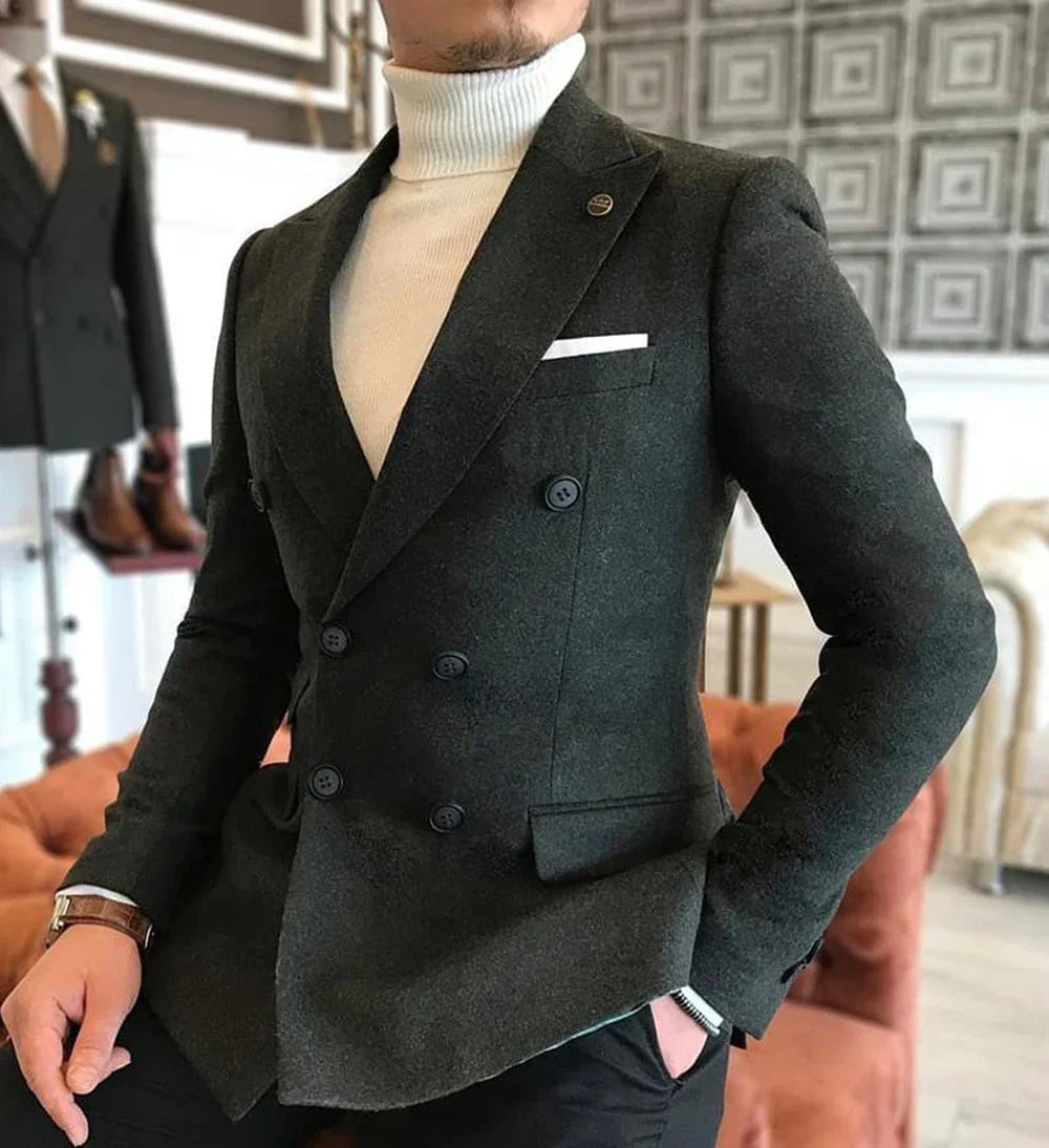 Riolio Formal New Burgundy Red Grey Lapel Tux Men Slim Fit Suits Coat Jacket Custom Made For Wendding Party Woolen cloth