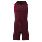 Riolio Men Short Jumpsuit Tight Sleeveless Bodysuit Zipper Hooded Rompers Short Pants Casual Home Wear Tracksuit Pajamas