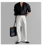 Riolio Lapel Pit Stripe Texture Long Sleeve Shirt Men's Casual Business Shirt High-end Drapery Light Versatile Top Male Blouse