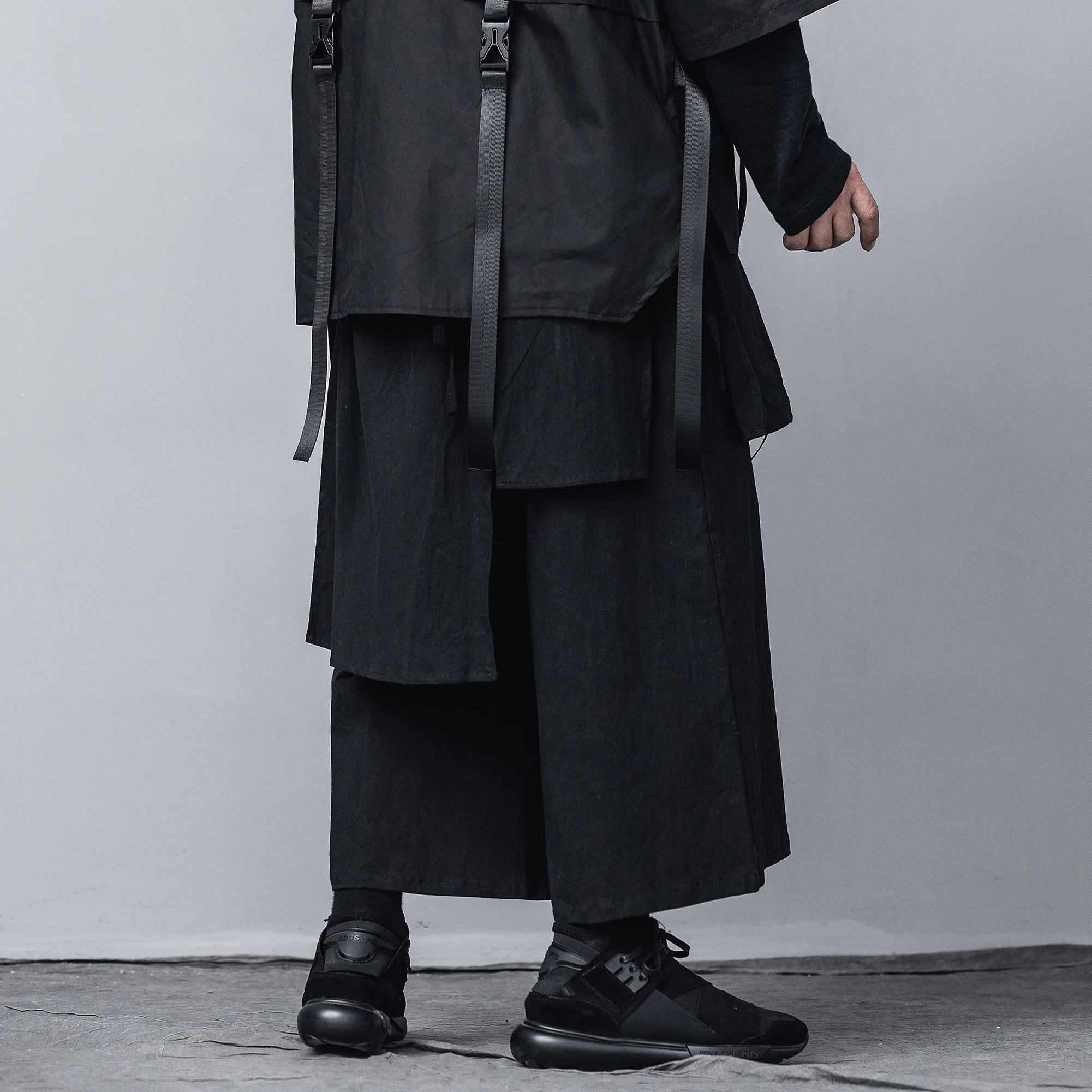 Riolio Mens Wide Leg Pants  Men Solid Color Joggers Streetwear Elastic Waist Pants Male Loose Irregular Skirts Trousers Men
