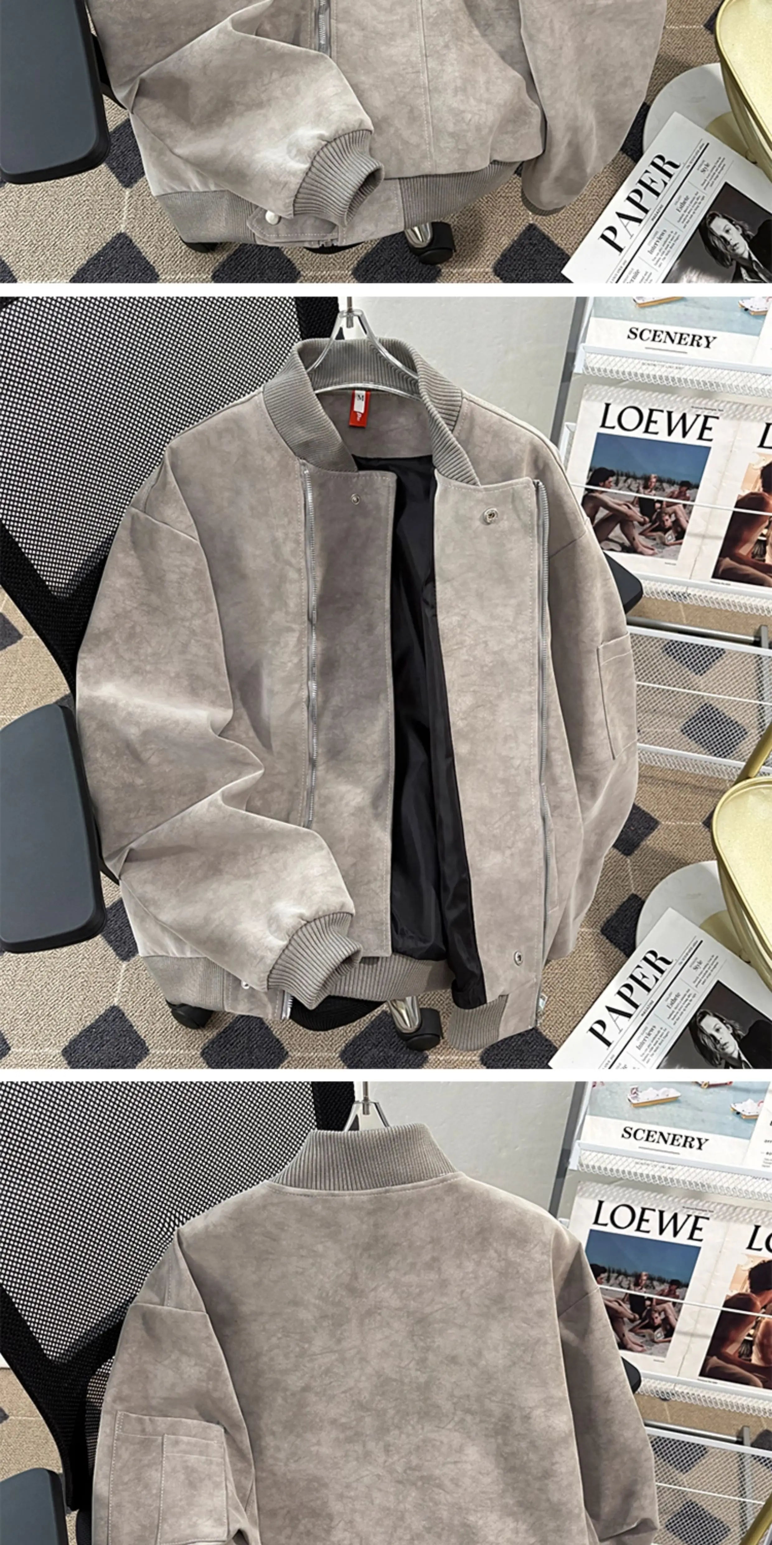 Riolio American Baseball Jacket Men's Autumn Winter Korean Style Trendy Loose Silhouette Work Jacket Handsome High-end Motorcycle Suit