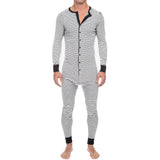 Riolio Men's Striped Pajamas O-Neck Long Sleeve Romper Home Wear Cozy Leisure Sleepwear S-3XL
