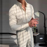 Riolio New Italy Business Men Shirts Light Luxury Textured Peaked Lapel Striped Long Sleeve Cardigan Leisure High Quality Blouse M-2XL