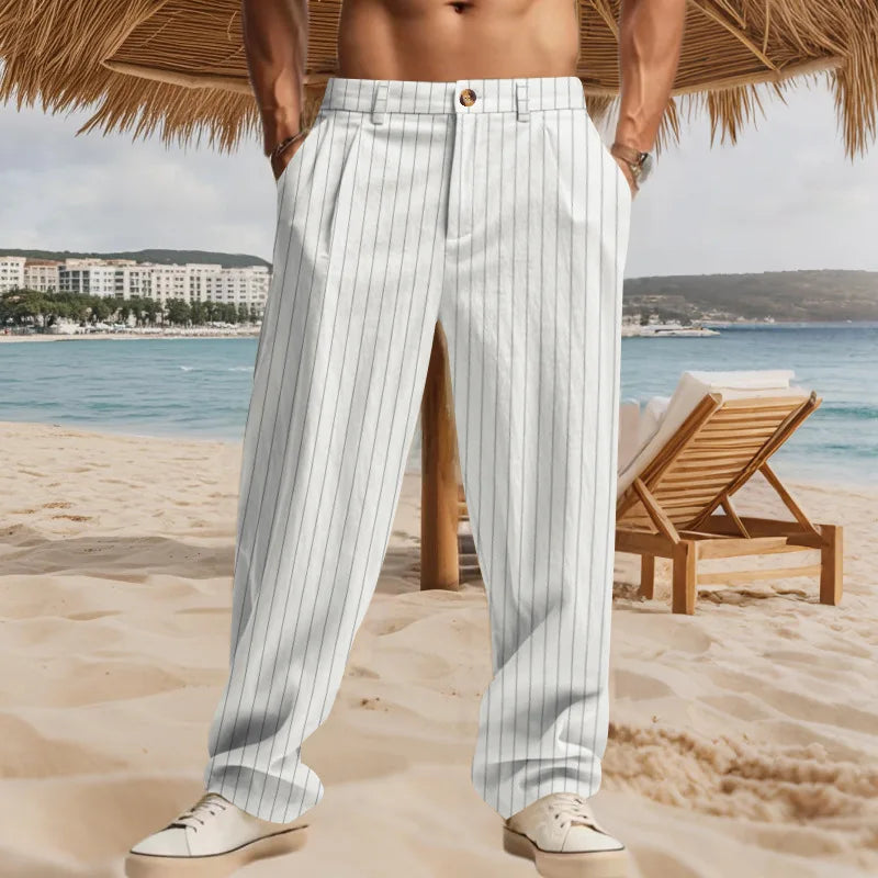 Riolio Spring Autumn Men's Casual Pants Simple Striped Straight Pants High Waist Loose Versatile Business Casual Suit Pants Men