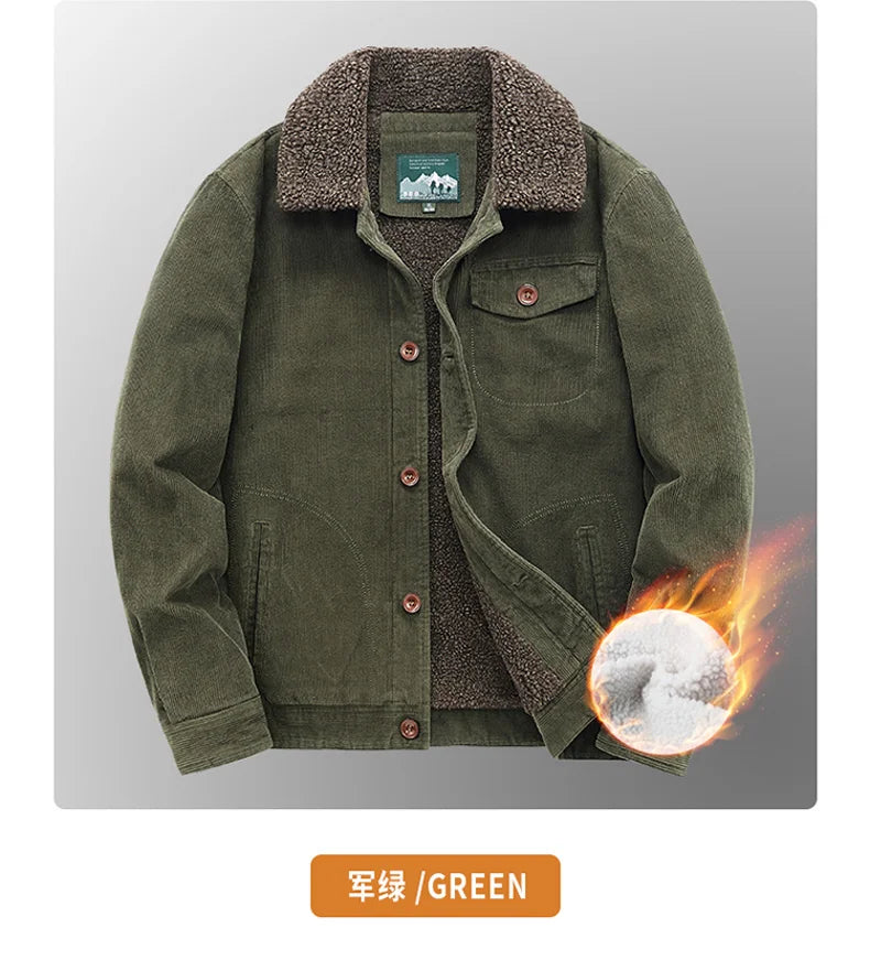 Riolio Winter Mens Jacket Warm Corduroy Jackets and Coats Fur Collar Winter Casual Coats Outwear Male Thermal Cotton Jacket Streetwear
