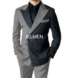Riolio Men's Suits Blazer Autumn Striped Men Blazer Fashion Double  Jacket Coats 2pcs Casual Business Tuxedo Costume