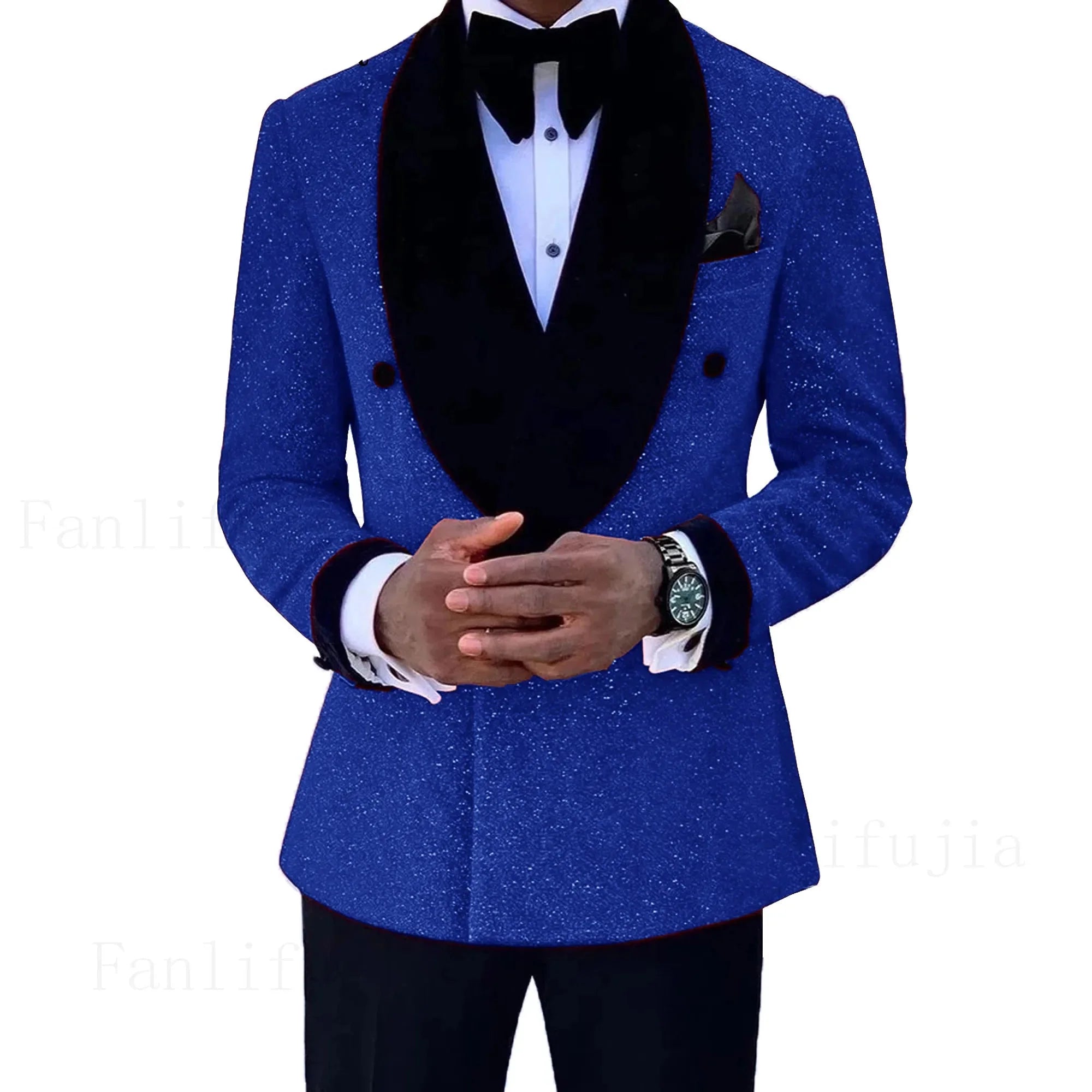 Riolio Luxury Red Glitter Suits Men Groom Wedding Tuxedo Double Breasted Blazer Formal Evening Party Prom Dress 2 Pieces Set