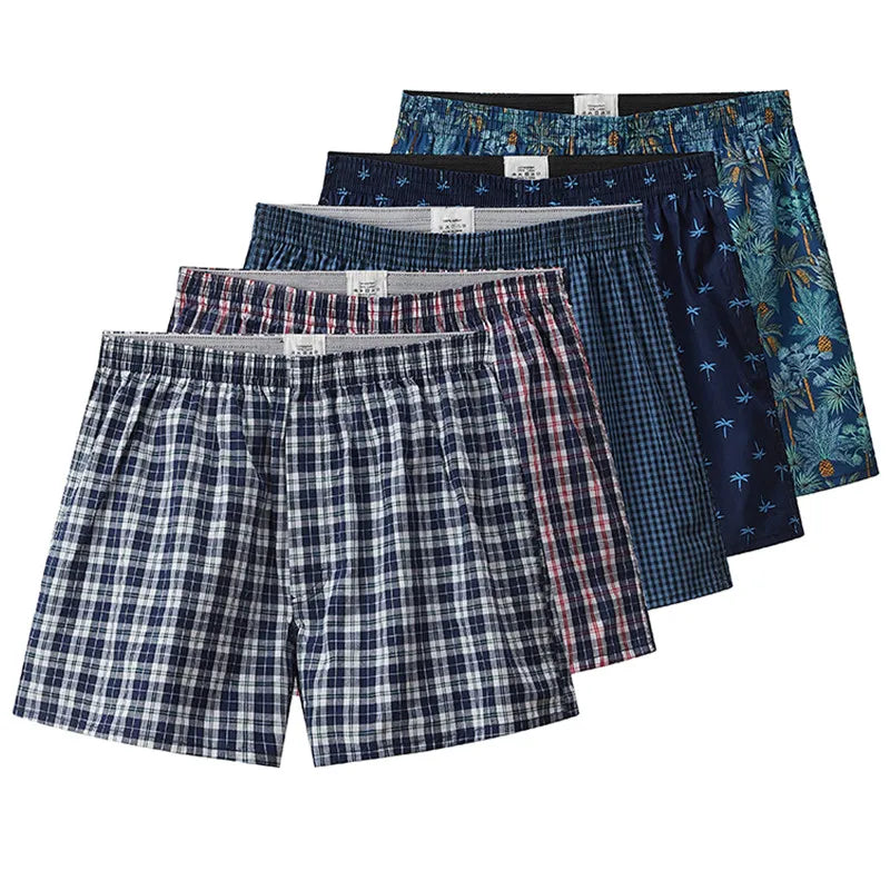 Riolio S-XL Mens Cotton Underwear Boxer Shorts Casual Plaid Elastic Waistband Button Mens Boxer Underwear Comfortable Shorts for Home