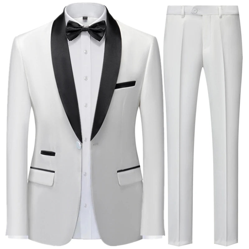 Riolio 3 Pieces Set Men's Business Blazers Coat / Male Slim Fit Color Matching Collar Suit Tuxedo Leisure Jacket Pants Vest Wedding