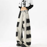 Riolio Baggy Jeans Men Fashion Retro Wide Leg Jeans Men Streetwear Hip-hop Loose Black Plaid Jeans Mens Vintage Denim Pants S-3XL