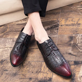 Riolio Men's Crocodile Dress Leather Shoes Lace-Up Wedding Party Shoes Mens Business Office Oxfords Flats Plus Size Men Fashion