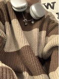 Riolio Korean style patchwork striped sweater for men in autumn and winter lazy loose knitted sweater round neck retro trendy sweater