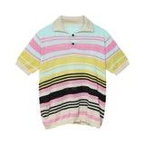 Riolio Vintage Y2K Striped Polo Shirt Mens Knitwear Summer Short Sleeve Buttoned Lapel Knit Tops For Men Casual Loose Breathable Polos