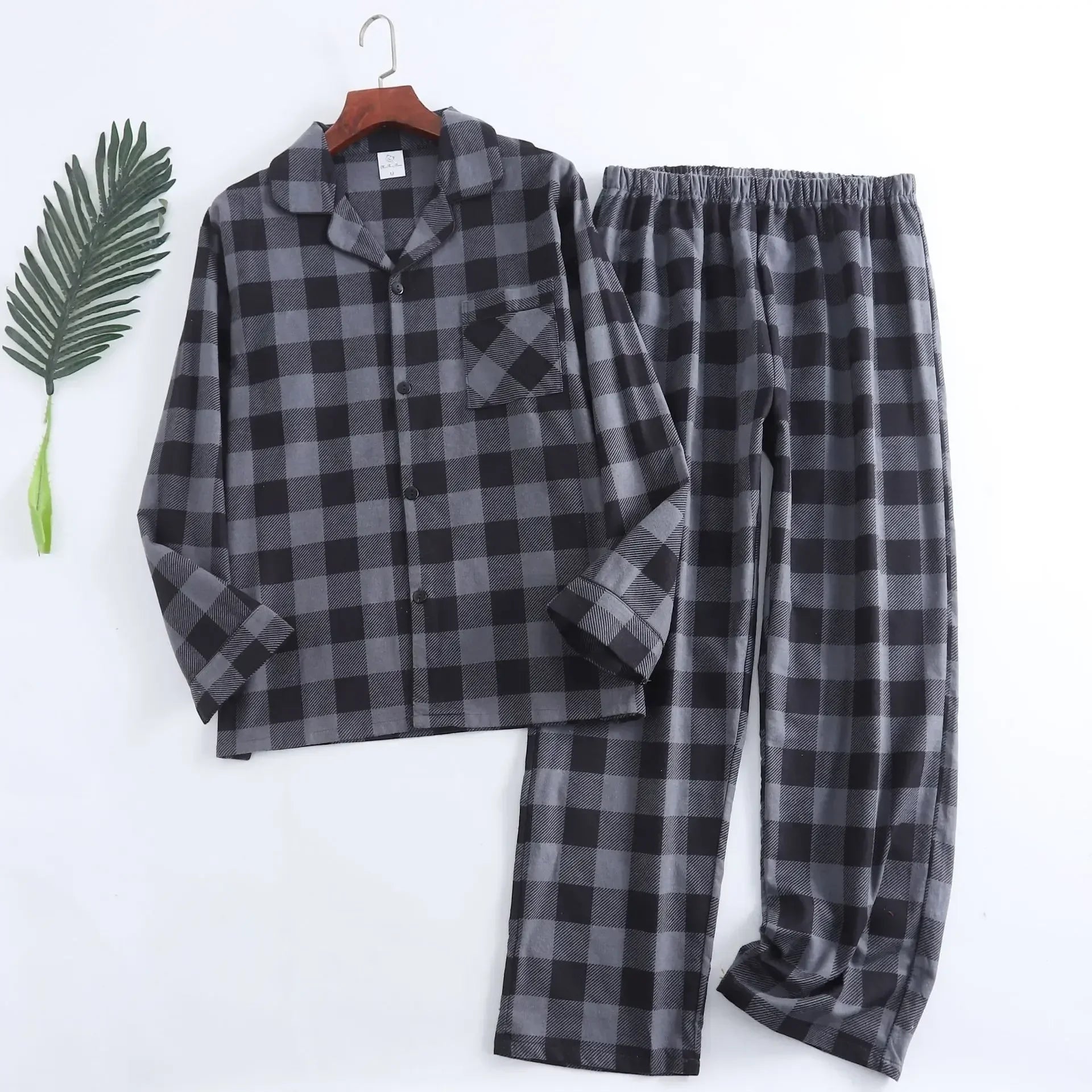 Riolio Plaid Design Multi Colors Warm Cotton Flannel Long-sleeved Trousers Pajamas for Men Autumn and Winter Homewear Sleepwear Sets