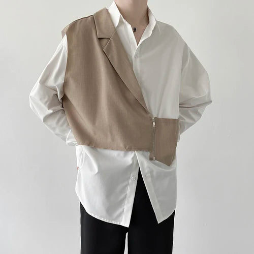 Riolio Design Shirts Men Japanese Patchwork Long Sleeve All-match Stylish Handsome Hip Hop Streetwear Korean Fashion Gentle Male Unisex