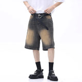 Riolio Men Designer Brand Casual Shorts Male Baggy Streetwear Knee Lenght Denim Short Pants Summer Fashion Daily Wide Leg Short Jeans
