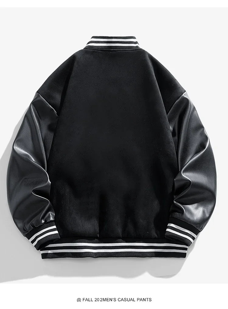 Riolio Bomber Wool Coat Premium Varsity Leather Wool Jacket High Street Jacket Men's Varsity Baseball College Leather Sleeves