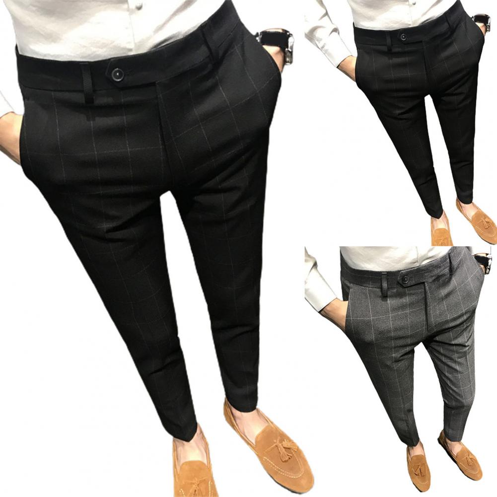 Riolio Spring Men Pants Korean Slim Fit Men Casual Ankle Length Pants Streetwear Men High Quality Black Gray Dress Suit Pant Man