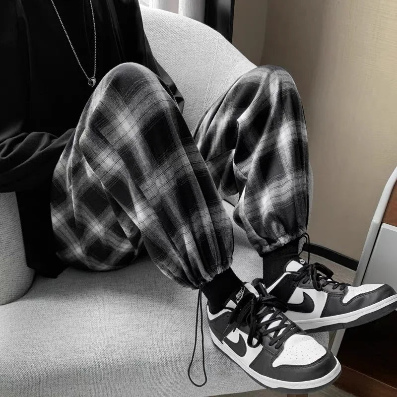 Riolio Plaid Pants Men Fashion Retro Color Contrast Casual Pants Men Streetwear Loose Hip-hop Straight Pants Mens Trousers M-3XL