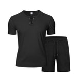 Riolio 2025 Summer Simplicity Men's Suit Loose Walf Checks Fabric Breathable Comfort and Casual Short Sleeve Shorts Two-Piece Suit