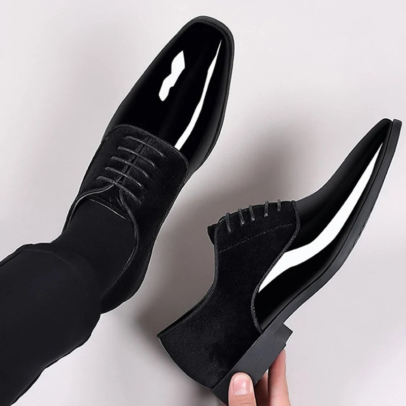 Riolio Classic PU Patent Leather Shoes for Men Casual Business Shoes Lace Up Formal Office Work Shoes for Male Party Wedding Oxfords