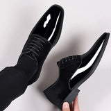 Riolio Classic PU Patent Leather Shoes for Men Casual Business Shoes Lace Up Formal Office Work Shoes for Male Party Wedding Oxfords