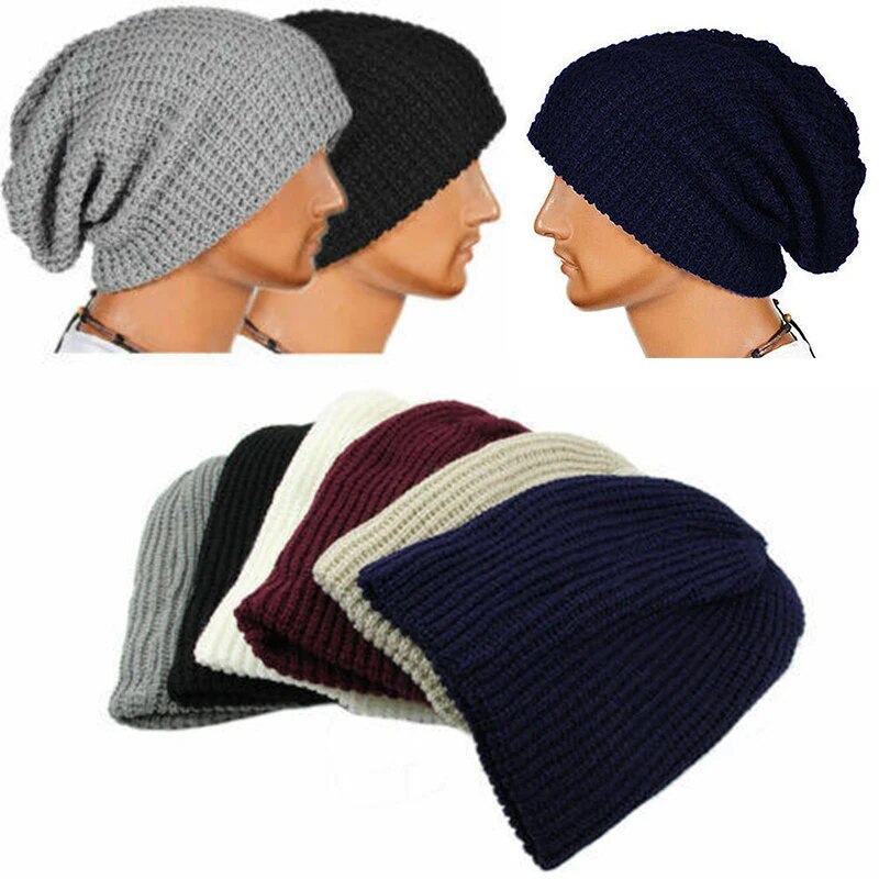 Riolio Men Women Beanie Knit Crochet Black Gray Hat Autumn Winter Soft Warm Loose Cap Skull Ski Hat Dance Bonnet Casual Fashion Cap