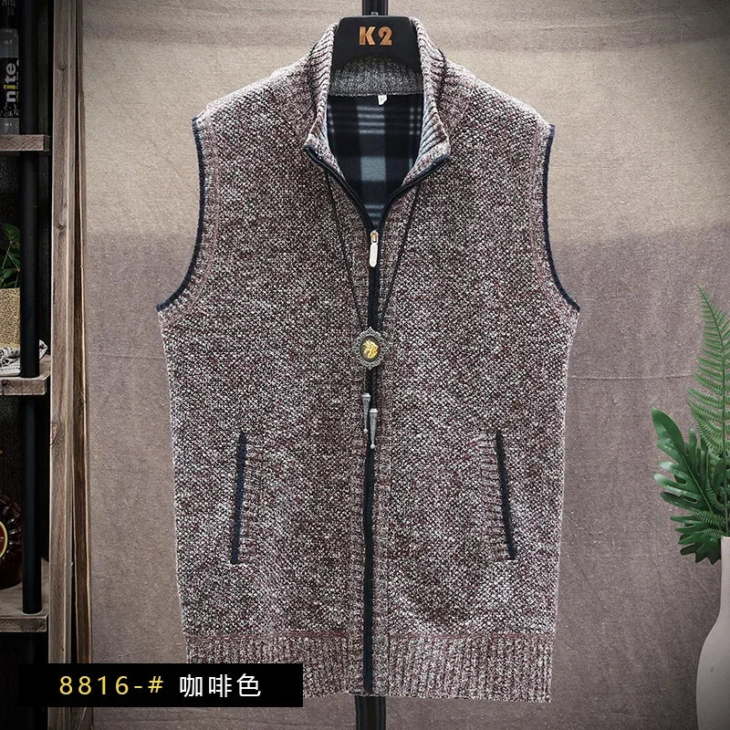 Riolio Atutumn and Winter New Men's Sweater Cardigan Knitting Vest Dailywear Warmth Thickened Zipper Jacket Waistcoat Male Streetwear