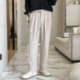 Riolio Men's Clothing Luxury Draped Baggy Belt Suit Pants Leisure Button-down Solid Color Straight Premium Elegant Dress Pants S-3XL