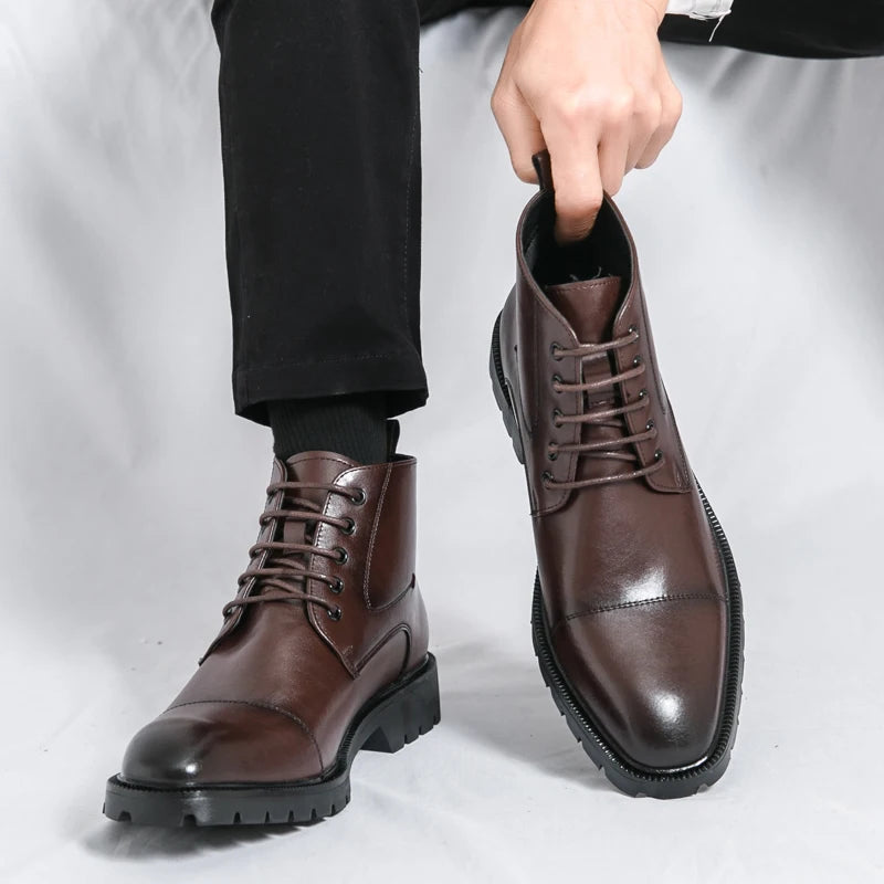 Riolio Men's short boots winter fashion new comfortable Amazon tight lace shoes old-fashioned business men's casual fashion shoes