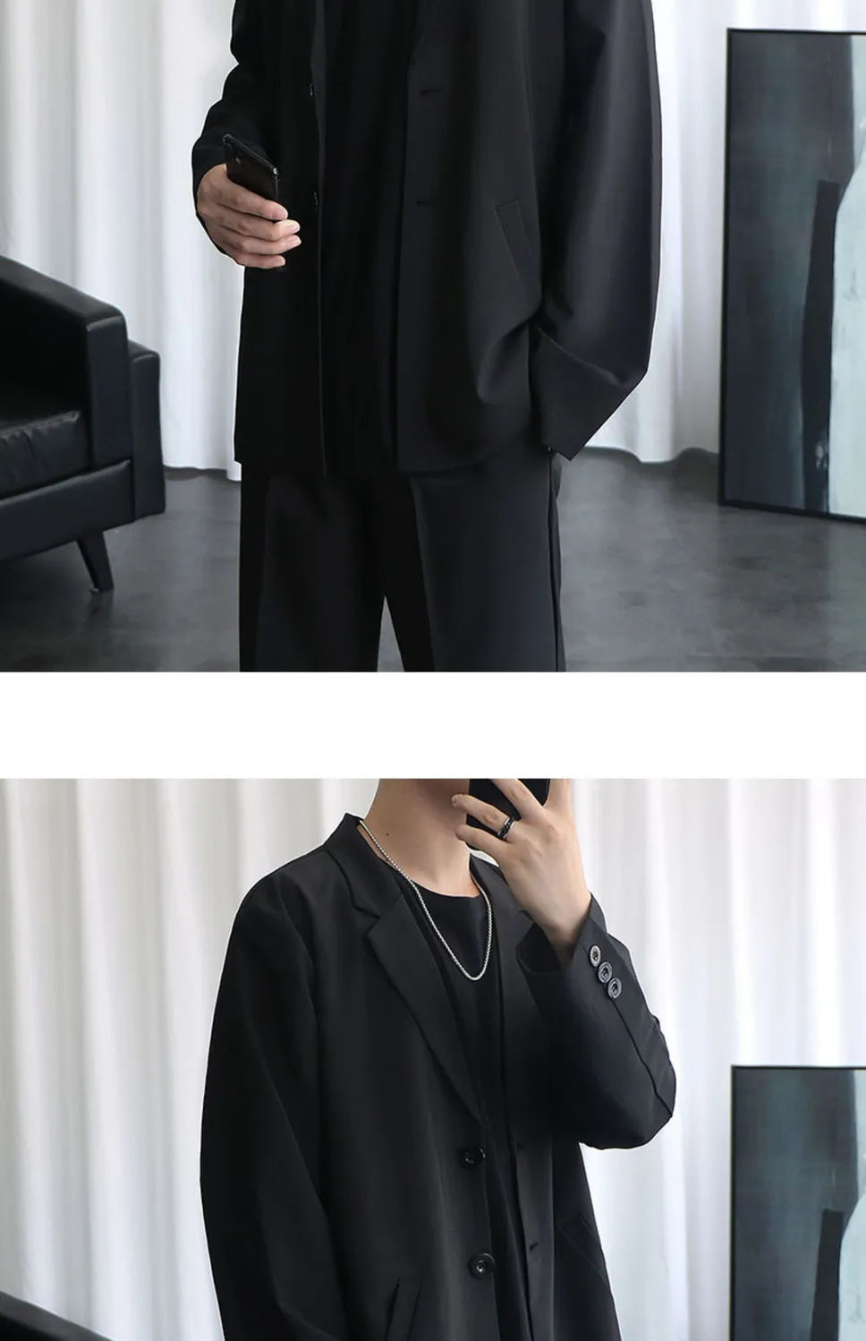 Riolio Male Elegant Casual Blazer Jacket Spring Autumn Versatile Loose Black Casual Jacket American 2025 New High Street Men's Suit