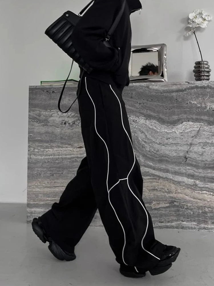 Riolio American High Street Style Retro Trend Functional Style Drawstring Loose Sports Wide-leg Trousers Autumn Winter New Style Pants