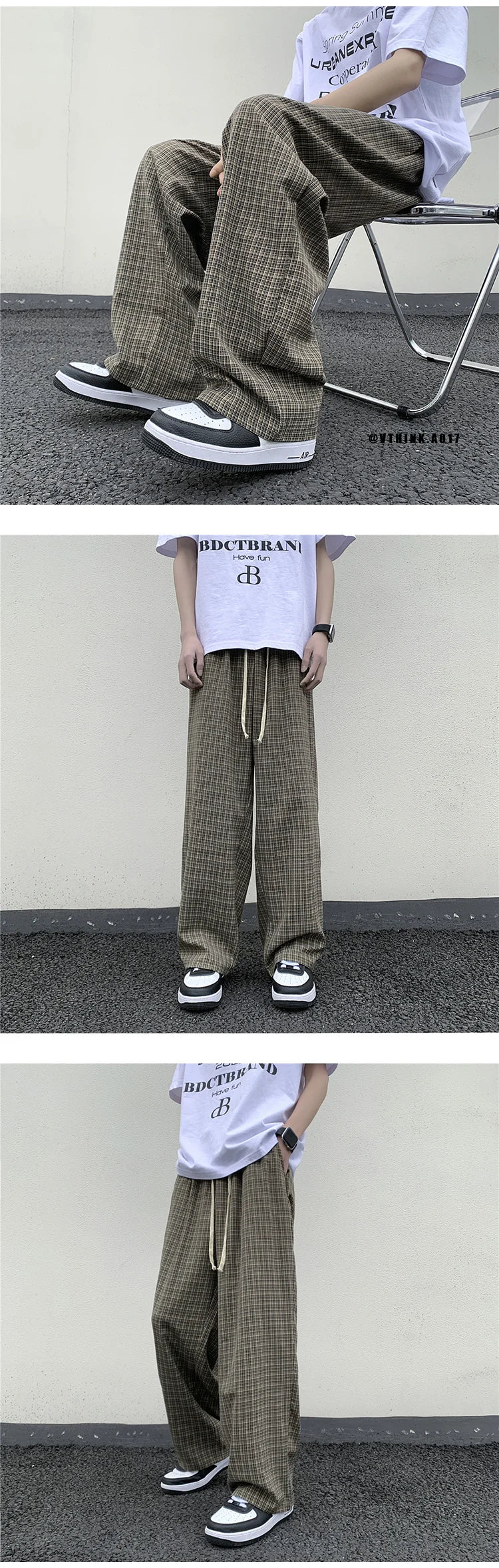 Riolio Summer/Autumn Plaid Pants Men Loose Casual Straight Trousers for Male/Female Harajuku Hip-hop Streetwear Wide-leg Mopping Pants