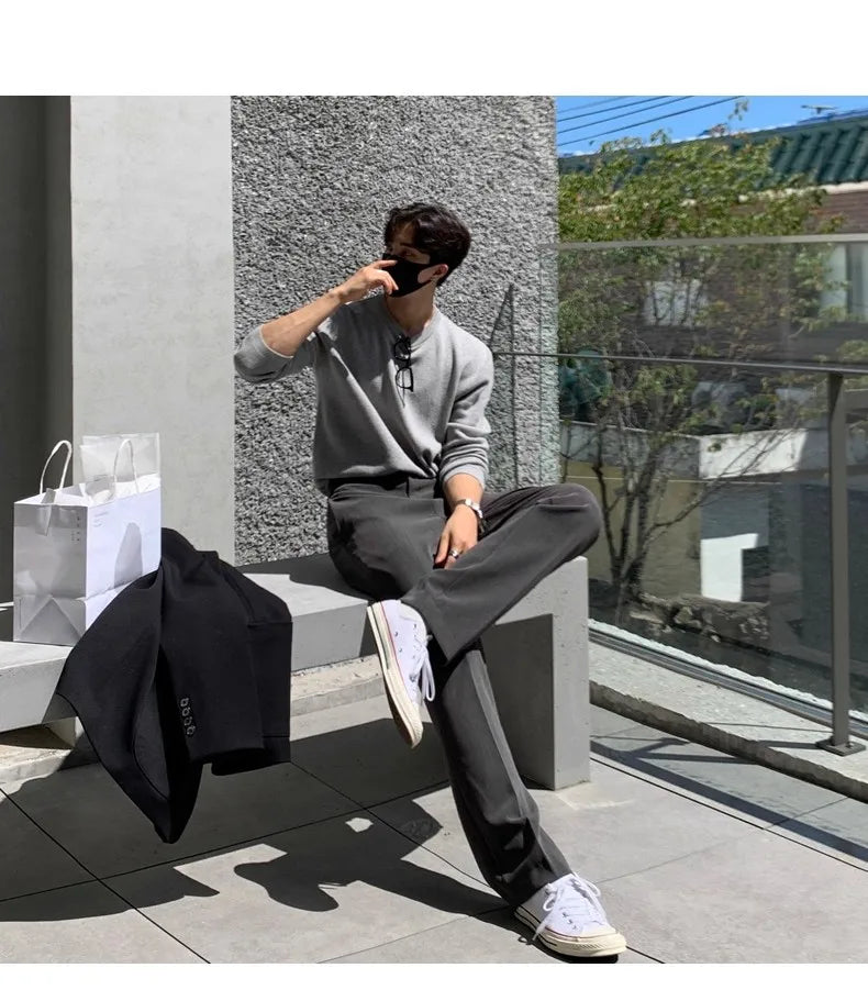 Riolio New Korean Fashion Men Suit Pants Light Luxury Business All-match Straight Slim-fit Casual Trousers Premium Elegant Dress Pants