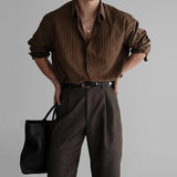 Riolio New Korean Fashion Men Shirts Light Luxury Textured Business Striped Long Sleeve Cardigan Tops Leisure High Quality Blouse M-2XL