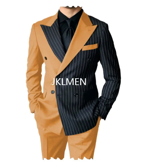 Riolio Men's Suits Blazer Autumn Striped Men Blazer Fashion Double  Jacket Coats 2pcs Casual Business Tuxedo Costume