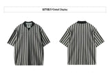 Riolio Preppy Retro Shirt Double-paired V-neck Striped Short-sleeved T-shirt Loose Casual Embroidered Letter Printed Shirt