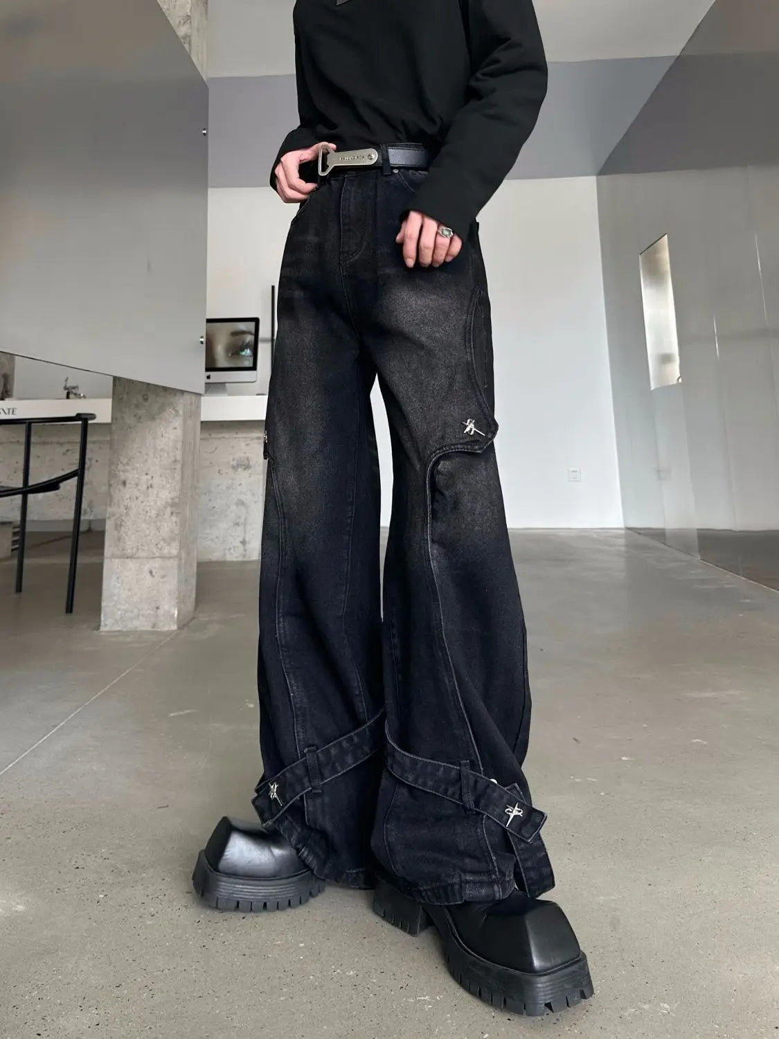 Riolio American high street men and women trendy personalized straight leg washed jeans for couples spring loose retro casual pants y2k