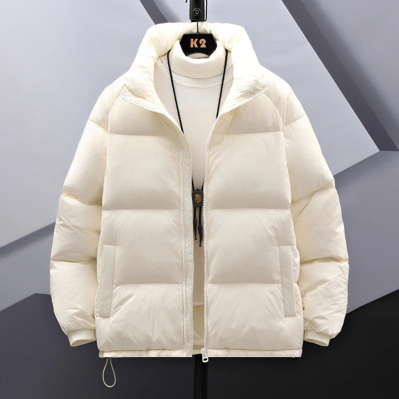 Riolio Simple Parks High-end Cotton Jacket Men Women Autumn and Winter Casual Loose Down Jacket Youth Stand Up Collar Couple Jacket