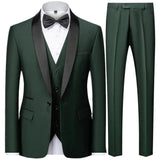 Riolio 3 Pieces Set Men's Business Blazers Coat / Male Slim Fit Color Matching Collar Suit Tuxedo Leisure Jacket Pants Vest Wedding